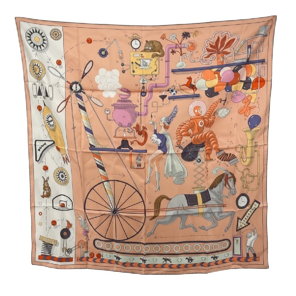 HERMES Carre 90 Tea For Two 100% Silk Scarf 90cm New With Tags  Rose Poudre